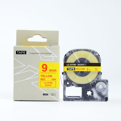Epson LK-3YRN, SC9YR, 9mm x 9m, червен печат / жълт фон, съвместима лента