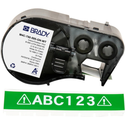 Brady M4C-750-595-GN-WT / 170827, 19.05 mm x 7.62 m, Винил, бял печат / зелен фон