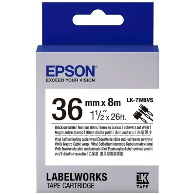 Epson LabelWorks LK-7WBVS C53S657014 36мм x 8м, черно копиране / бял фон, самоламиниране, оригинален лента