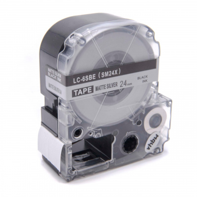 Epson LK-6SBM, SM24X, 24mm x 9m, черен печат / матов сребърен фон, съвместима лента