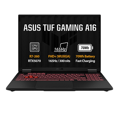 ASUS TUF Gaming A16/FA608UP-RV096W/R7-260/16"/WUXGA/16GB/1TB/RTX 5070/W11H/Сив/2R