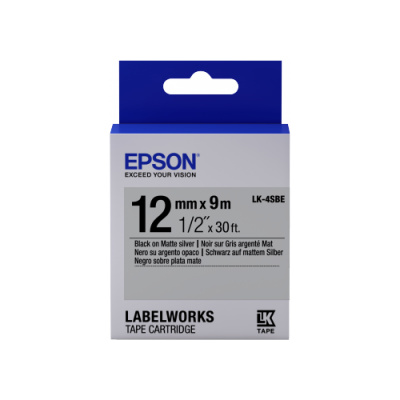 Epson LabelWorks LK-4SBE C53S654017 12мм x 9м, черно копиране / матово сребрист фон, матна, оригинален лента