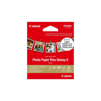 Canon Photo Paper Plus II 2311B070, 265 г/м2, 3.5x3.5", 8.89x8.89см, 20 бр., лъскав, square, бял, фотографска хартия