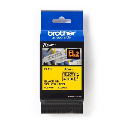 Brother FLE-6511 Pro Tape, 45mm x 10.5mm, черен печат/жълт фон, 72 бр, оригинална лента