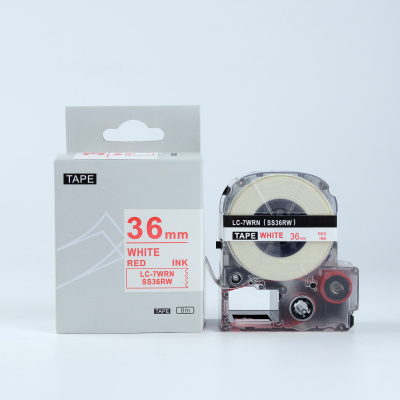 Epson LK-7WRN, SS36RW, 36mm x 9m, червен печат / бял фон, съвместима лента
