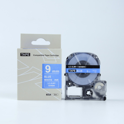 Epson LK-3LWV, SD9BW, 9mm x 9m, бял печат / син фон, съвместима лента