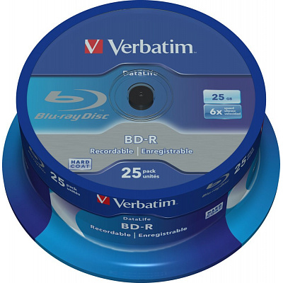 VERBATIM BD-R SL Datalife (25-pack)Blu-Ray/Шпиндел/6x/25GB БЯЛА СИНЯ ПОВЪРХНОСТ