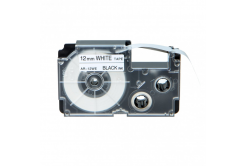 Casio R7WE (XR-12HSWE), 12mm x 2m, черен печат / бял фон, свивам, съвместима лента