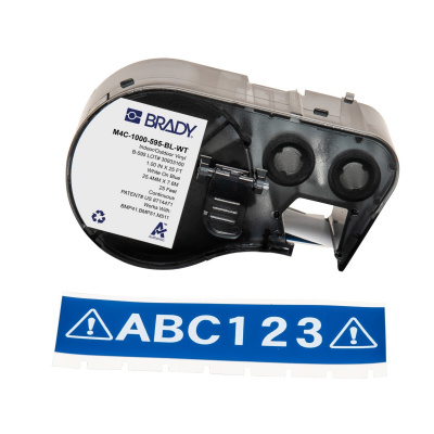 Brady M4C-1000-595-BL-WT / 170836, 25.40 mm x 7.62 m, Винил, бял печат / син фон