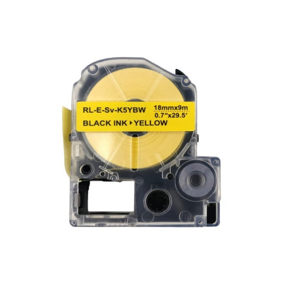 Epson LK-5YBW, C53S655010, 18mm x 9m, черен печат / жълт фон, strong, съвместима лента