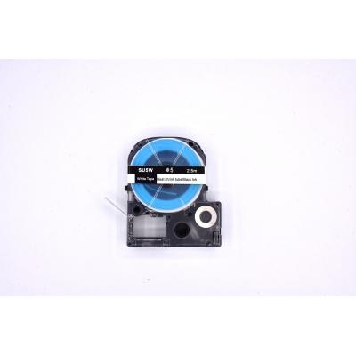 Epson LK-4WBA5 / SU5W, 5 мм x 2,5 м, черен печат / бял фон, съвместима термосвиваема лента