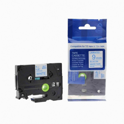 Съвместима лента с Brother TZ-223 / TZe-223, 9mm x 8m, син шрифт / бял фон