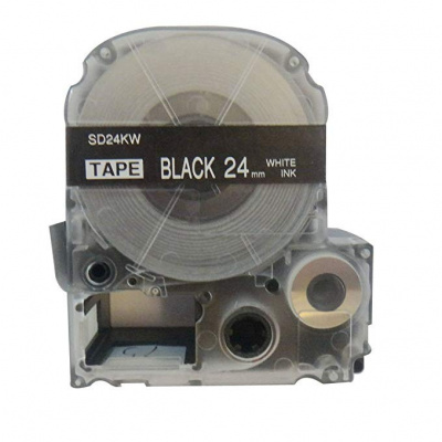 Epson LK-6BWV, SD24KW, 24mm x 9m, бял печат / черен фон, съвместима лента