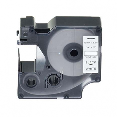 Съвместима лента с Dymo 18445, 19mm x 5, 5m черен печат / бял фон, винил