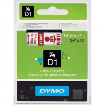 Dymo D1 45805, S0720850, 19mm x 7m, червен печат / бял фон, оригинална лента