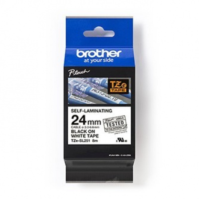 Brother TZ-SL251 / TZe-SL251 Pro Tape, 24mm x 8m, черен печат / бял фон, оригинална лента
