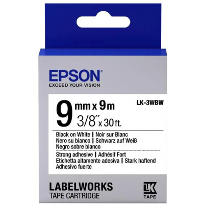 Epson LabelWorks LK-3WBW C53S653007 9мм x 9м, черно копиране / бял фон, силно лепищ, оригинален лента