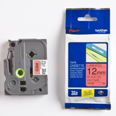 Brother TZ-431 / TZe-431, 12mm x 8m, черен печат / червен фон, оригинална лента