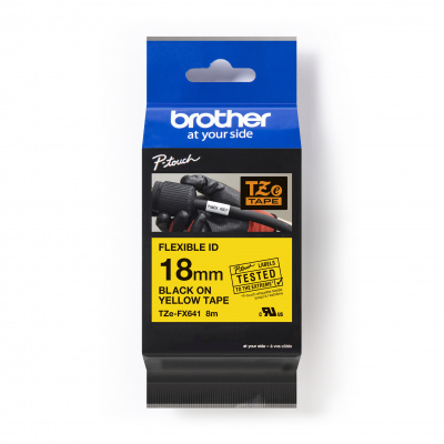Brother TZ-FX641 / TZe-FX641 Pro Tape, 18mm x 8m, черен печат/жълт фон, оригинална лента