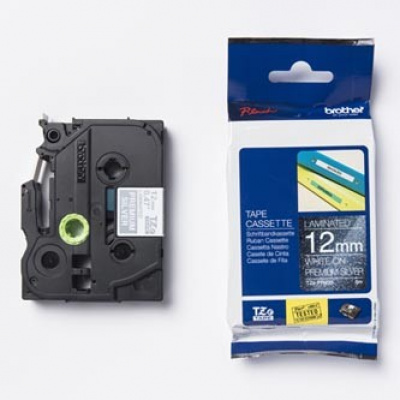 Brother TZ-PR935 / TZe-PR935, 12mm x 8m, бял печат/сребърен фон, оригинална лента