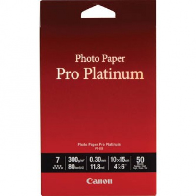 Canon Photo Paper Pro Platinum PT-101 2768B014, 300 г/м2, 10x15см, 50 бр., лъскав, бял, фотографска хартия