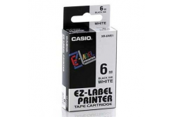 Casio XR-6WE1, 6mm x 8m, черен печат/бял фон, оригинален лента