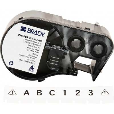 Brady M4C-500-461 / 170765, 12.70 mm x 7.62 m, Полиестер, черен печат / бял фон