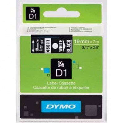 Dymo D1 45811, S0720910, 19mm x 7m, бял печат / черен фон, оригинална лента