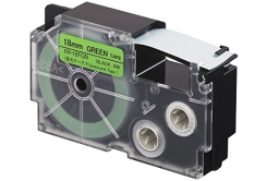 Casio XR-18FGN , 18mm x 8m, черен печат / сигнал зелен фон, съвместима лента