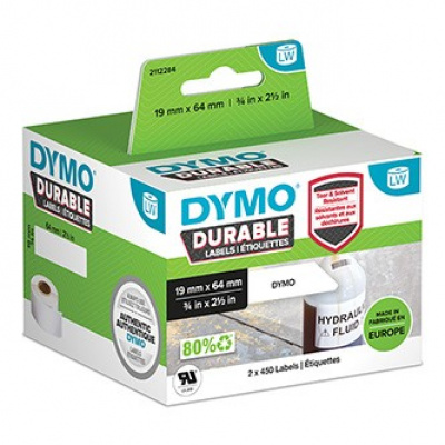Dymo полипропиленови етикети 64мм x 19мм, бели, за баркодове, 2x450 бр, 2112284