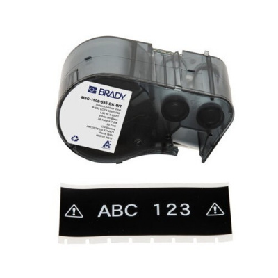 Brady M5C-1500-595-BK-WT / 170947, 38.10 mm x 7.62 m, Винил, бял печат / черен фон