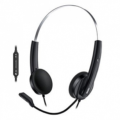 Genius HS-220U AI слушалки с микрофон, кабелни, черни, 2.0, за глава, USB