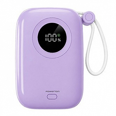 Powerton ENERGY PASTEL EDITION Външна батерия 10000mAh, 2x USB-C, 22.5W, интегрирани кабели, лилава