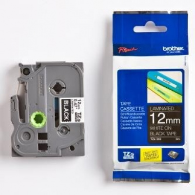 Brother TZ-335 / TZe-335, 12mm x 8m, бял печат/черен фон, оригинална лента