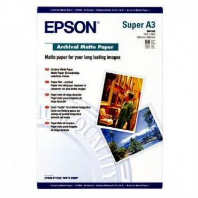 Epson Archival Matte Paper S041340 C13S041340, 33x48см, 50 бр., мастиленоструен, бял, фотографска хартия