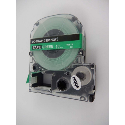 Epson LK-4GWV, SD12GW, 12mm x 9m, бял печат / зелен фон, съвместима лента