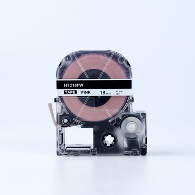 Epson HTC18PW, 18mm x 8m, черен печат / розов фон, съвместима лента