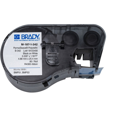 Brady M-187-1-342 / 143227, Етикетчик PermaSleeve Маншети за маркиране на кабели, 25.78 mm x 8.50 mm