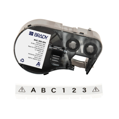 Brady M4C-500-584 / 170809, 12.70 mm x 6.10 m, Пластмаса, черен печат / бял фон
