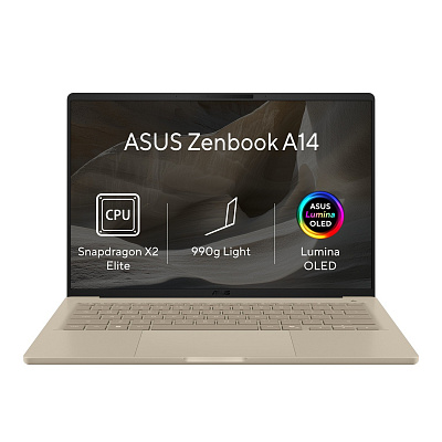 ASUS Zenbook A14/UX3407NA-OLED267XZ/SD-X2E-88-100/14"/WUXGA/32GB/1TB/Adreno/W11P/Златист/2R